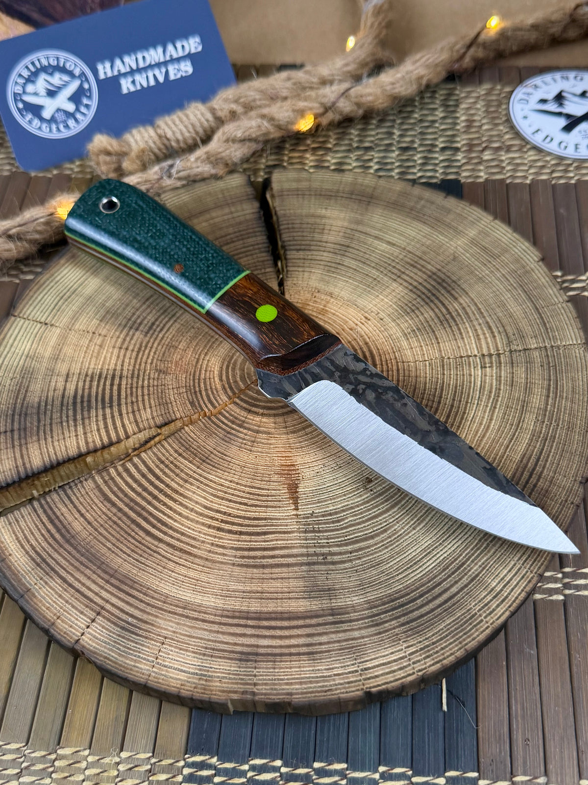 Sugar Mama - Green Jute Micarta with Desert Ironwood Bolsters - Tapered A2