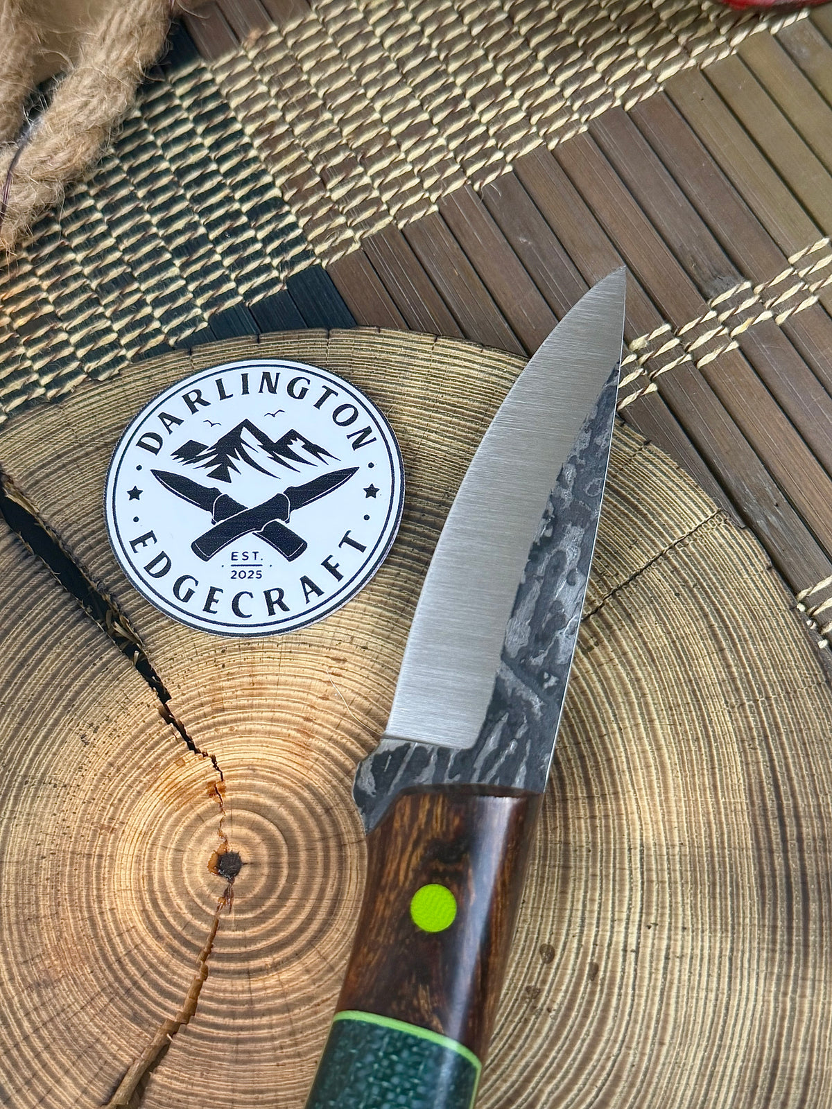 Sugar Mama - Green Jute Micarta with Desert Ironwood Bolsters - Tapered A2
