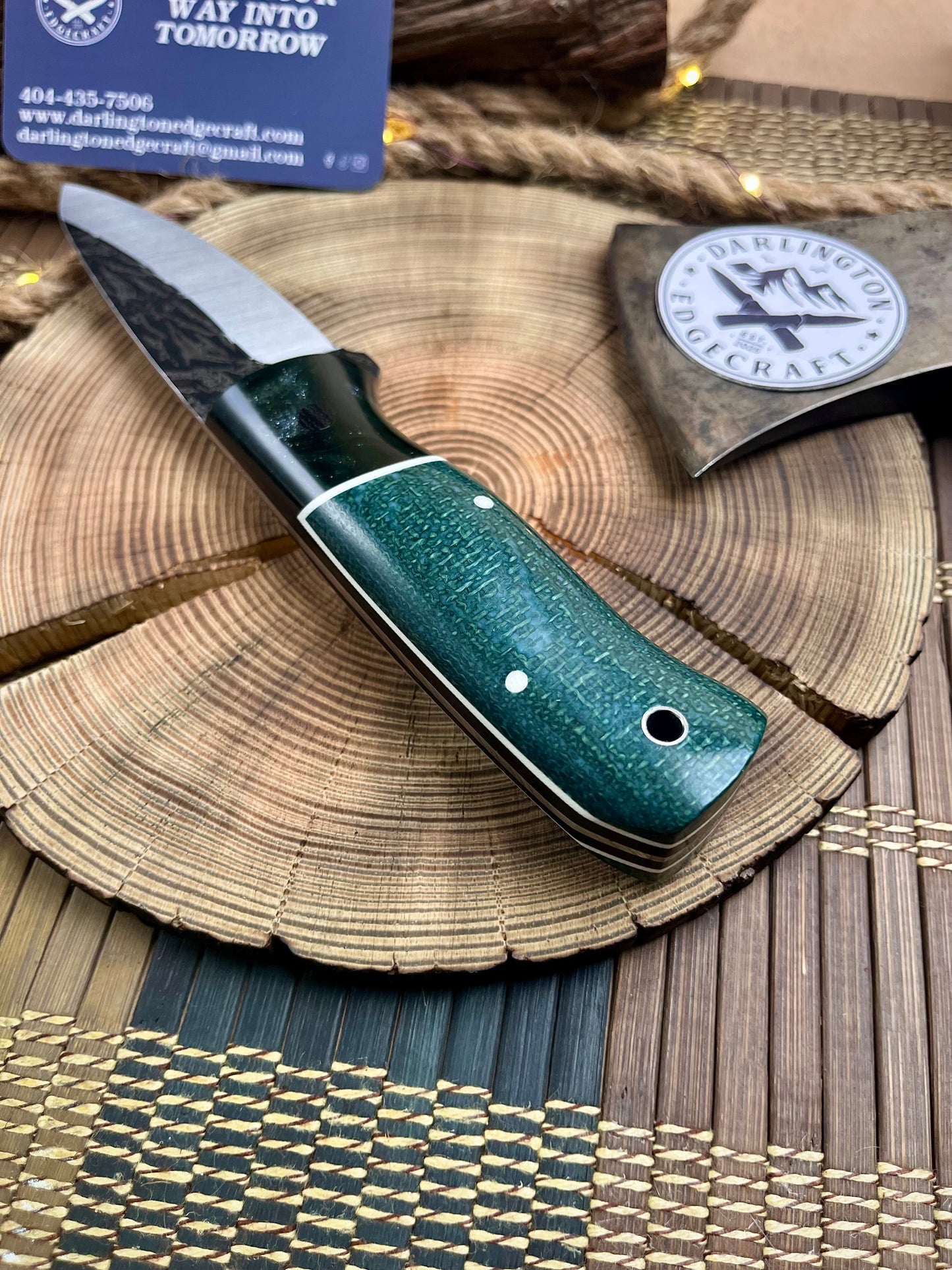 Cowboy - Green Galaxy Bolstered Juniper Green Jute Micarta - Tapered A2