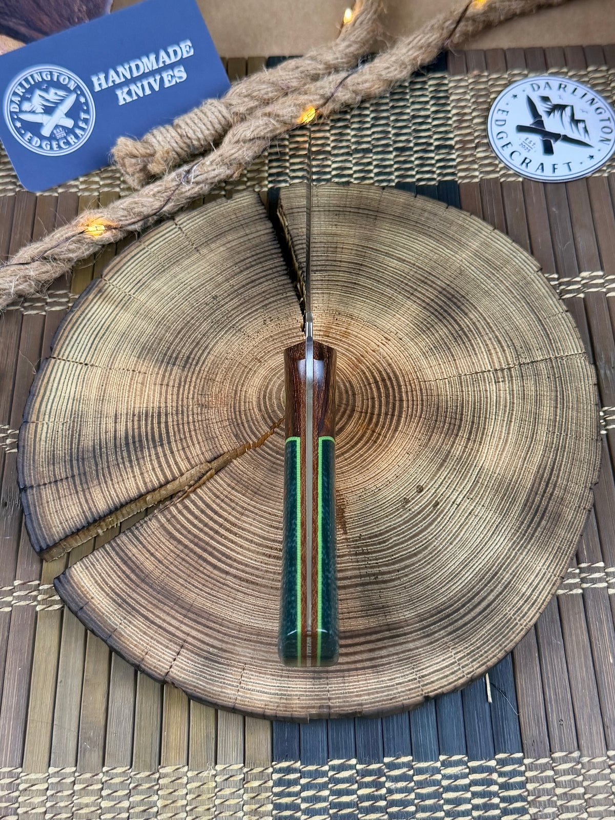 Sugar Mama - Green Jute Micarta with Desert Ironwood Bolsters - Tapered A2