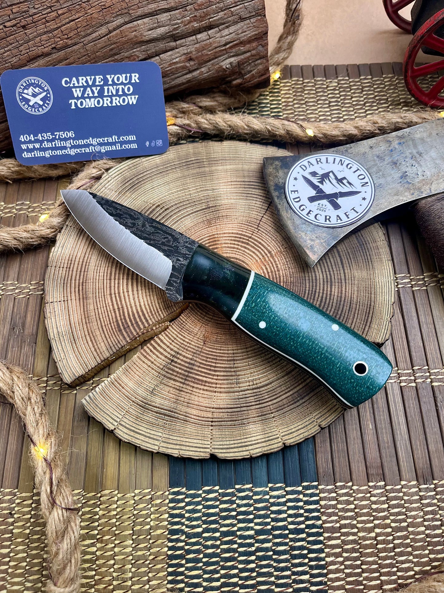 Cowboy - Green Galaxy Bolstered Juniper Green Jute Micarta - Tapered A2