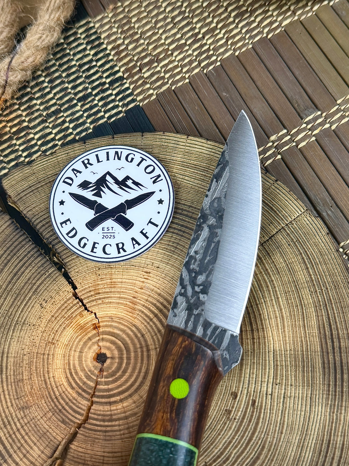 Sugar Mama - Green Jute Micarta with Desert Ironwood Bolsters - Tapered A2