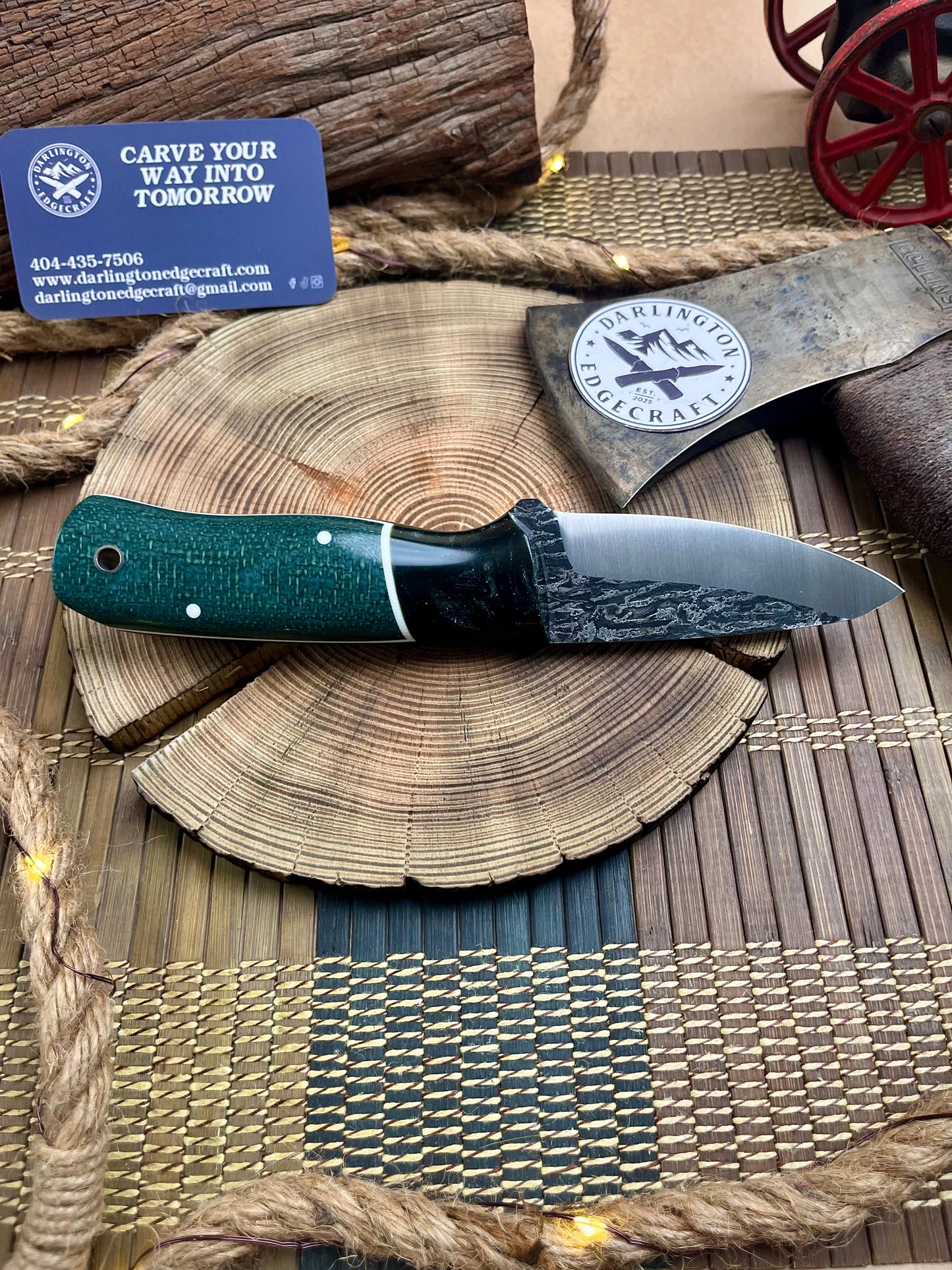Cowboy - Green Galaxy Bolstered Juniper Green Jute Micarta - Tapered A2