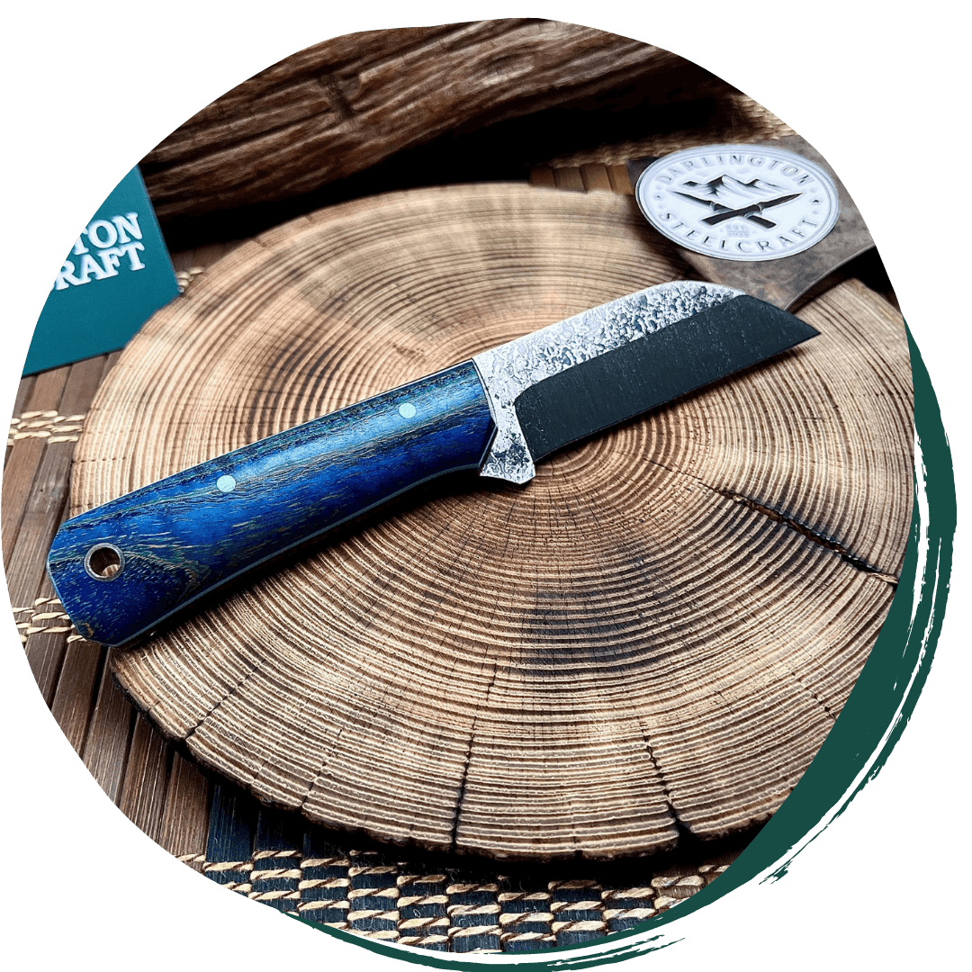 handmade knife with blue handle