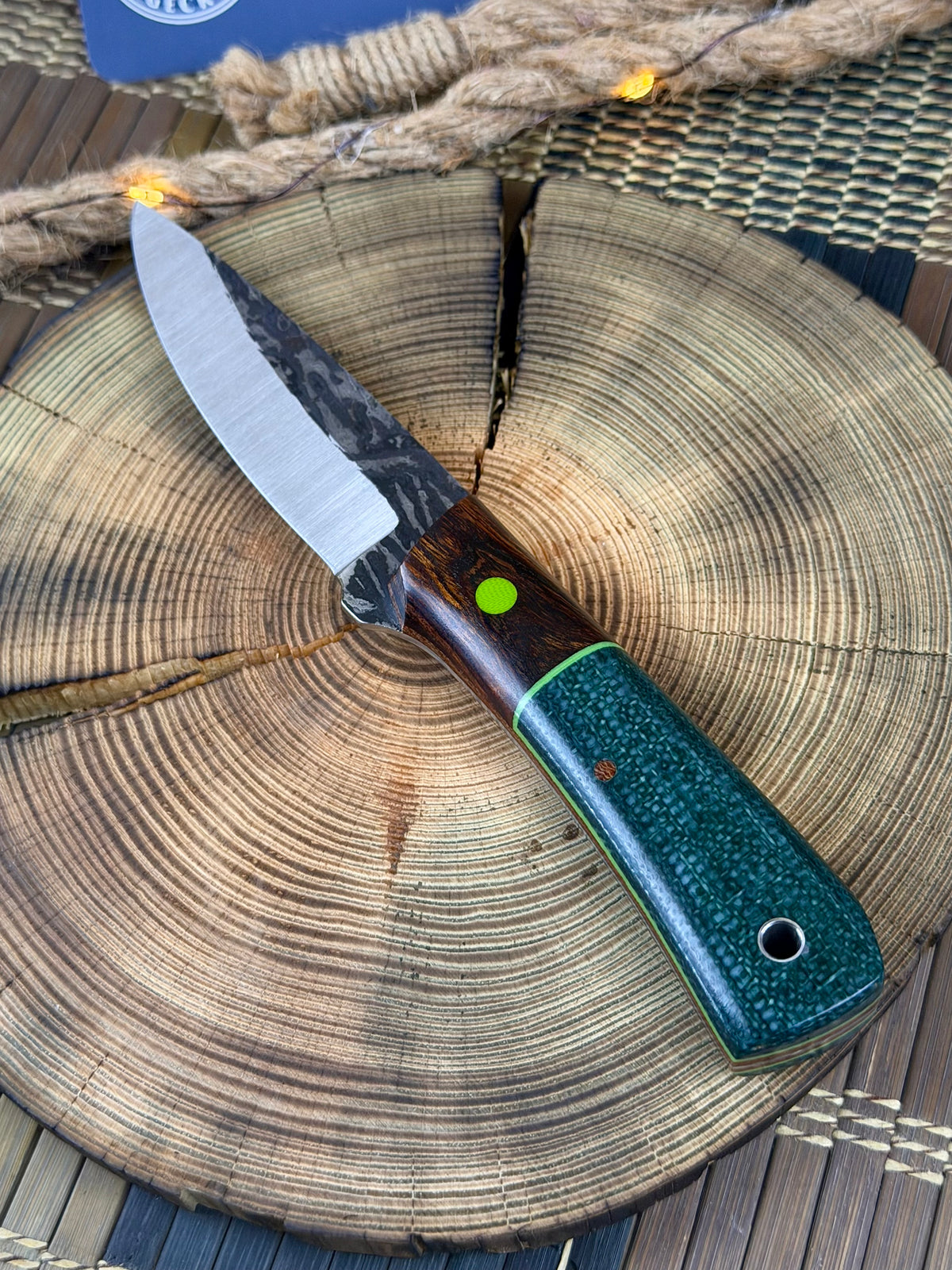 Sugar Mama - Green Jute Micarta with Desert Ironwood Bolsters - Tapered A2