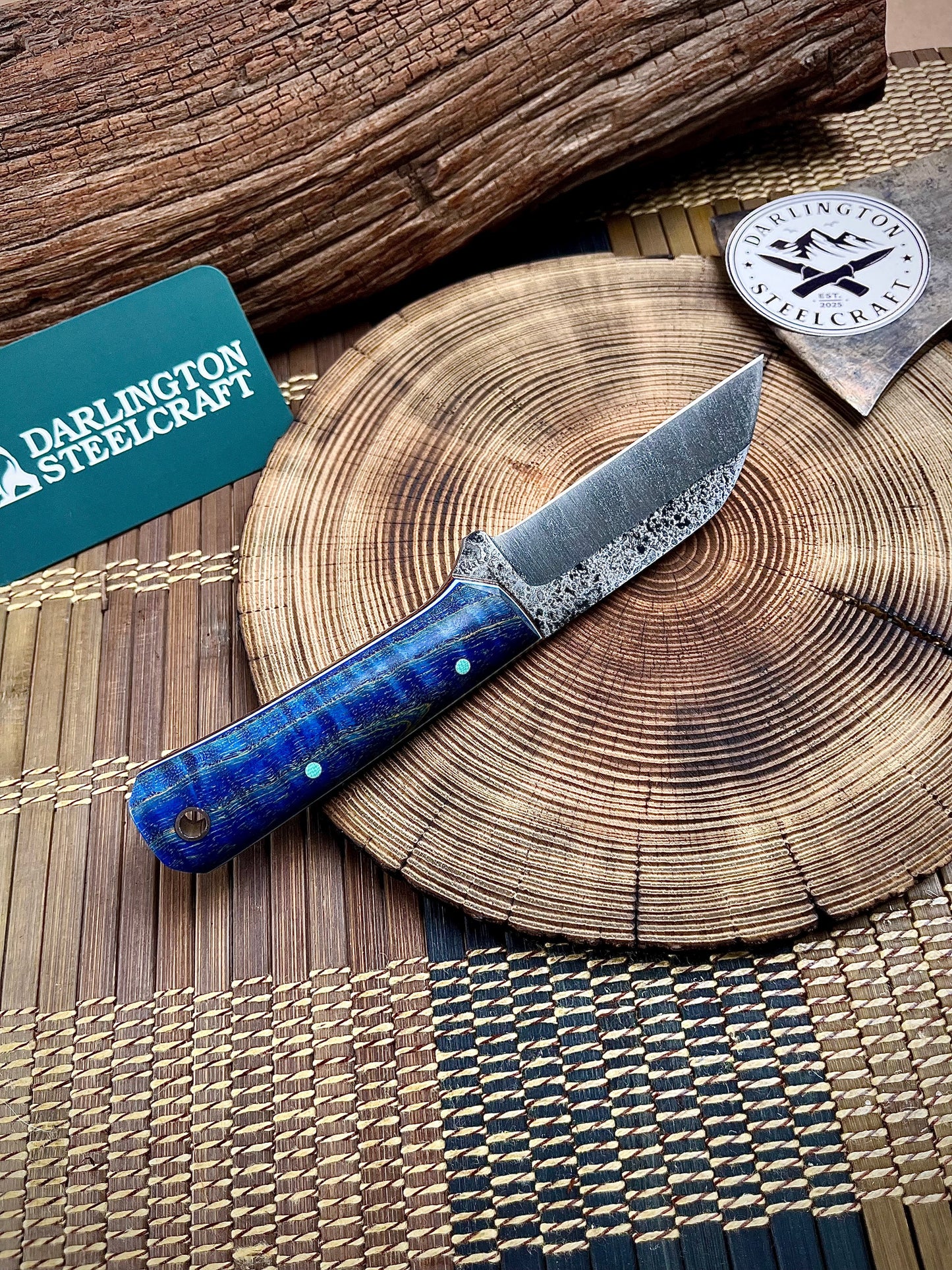 Johnny Bravo - Blue Curly Poplar - Tapered 1084 Steel