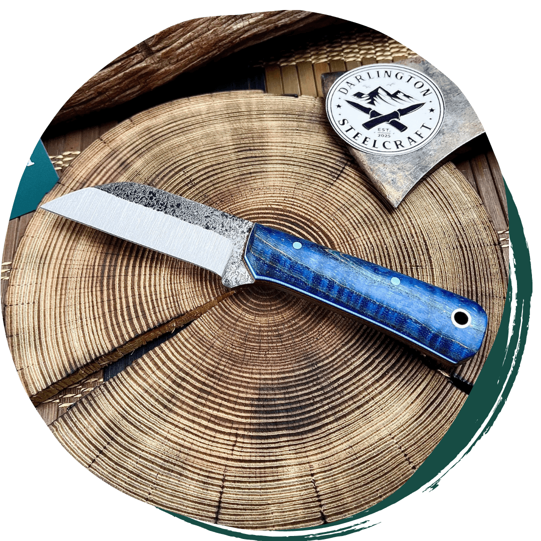 handmade knife with blue handle